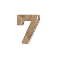 Number 7 3D render with wood material png