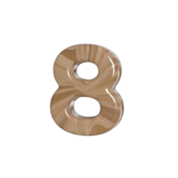 Number 8 3D render with wood material png