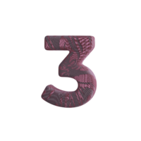 Number 3 with Fabric Material 3D Render png