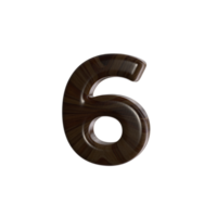 Number 6 3D render with wood material png