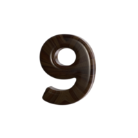 Number 9 3D render with wood material png