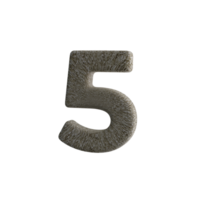 número 5 3d render com pedra material png