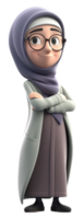 Illustration von ein 3d Karikatur Charakter von ein Frau im Muslim Kleid. generativ ai png