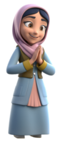 illustration of a 3D cartoon character of a woman in Muslim dress. generative ai png