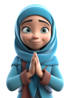 3d Karikatur Charakter Illustration von Muslim Frau mit Gruß Hand Geste. generativ ai png