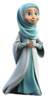 illustrazione di un' 3d cartone animato personaggio di un' donna nel musulmano vestire. generativo ai png