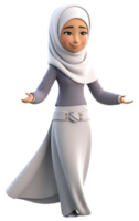 illustration de une 3d dessin animé personnage de une femme dans musulman robe. génératif ai png