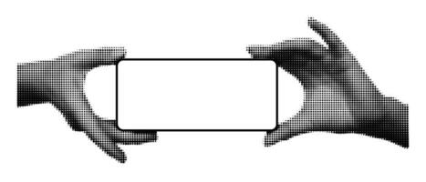 trama de semitonos manos participación teléfono inteligente horizontalmente vector ilustración