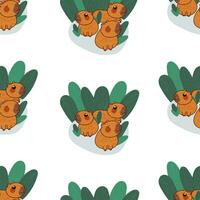 Cute capybara characters seamless pattern vector illustration