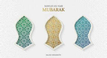 Mawlid an Nabi Nalain ornaments in three different colors and pattern styles vector