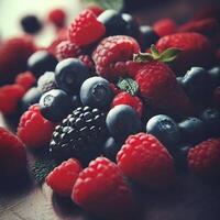 Delicious berries on the table. AI Generative photo