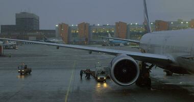 Sheremetyevo International Airport in Moscow, evening view video