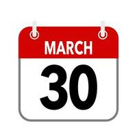 30 March, calendar date icon on white background. vector