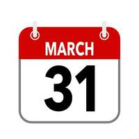 31 March, calendar date icon on white background. vector