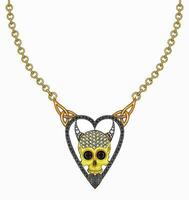 Jewelry design heart mix devil skull necklace hand drawing and painting make graphic vector. vector