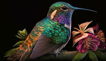 hermosa de color herrumbre colibrí foto fondo de pantalla ai generado imagen