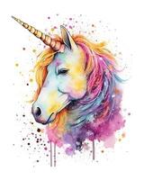 Watercolor Colorful flower Unicorn Face illustration Beautiful Background photo