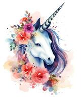 Watercolor Colorful flower Unicorn Face illustration Beautiful Background photo