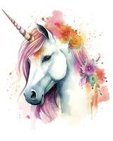 acuarela vistoso flor unicornio cara ilustración hermosa antecedentes foto