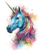 Watercolor Colorful flower Unicorn Face illustration Beautiful Background photo