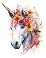 Watercolor Colorful flower Unicorn Face illustration Beautiful Background photo