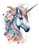 Watercolor Colorful flower Unicorn Face illustration Beautiful Background photo