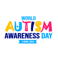 wereld autisme bewustzijn dag typografie transparant PNG deisgn sjabloon gevierd in 2 april. gebruik naar achtergrond, banier, kaart, groet kaart, poster, boek omslag, aanplakbiljet, foto kader, sociaal media post