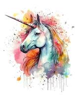 Watercolor Colorful flower Unicorn Face illustration Beautiful Background photo