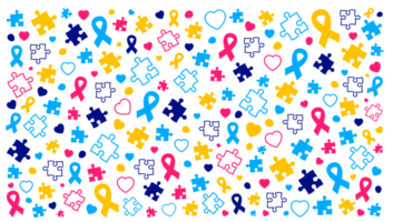 World autism awareness day puzzle pieces pattern background template celebrated in 2 April. use to banner, card, greeting card, poster, book cover, placard, frame, social media post banner template. png