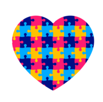 World autism awareness day autism puzzle piece love icon png design template celebrated in 2 April. use to background, banner, card, greeting card, poster, book cover, placard, photo frame, template.