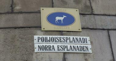 Zeichen mit Straße Name und Gazelle Bild im Helsinki, Finnland video
