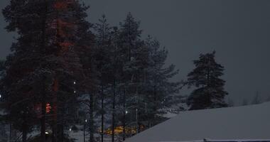 nacht visie van stad met Kerstmis lichten Aan bomen en op te slaan rovaniemi, Finland video