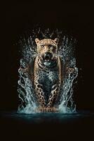 breathtaking photography of a leopard in water thrilling wallpaper AI Generated Photo