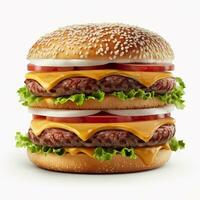 Double hamburger isolated on white background fresh burger fast food with beef and cream AI Generated Image photo
