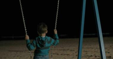 enfant balançant sur le plage à nuit video