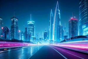 Modern night city in trendy futurism style. Pro Photo