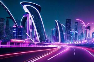 Modern night city in trendy futurism style. Pro Photo