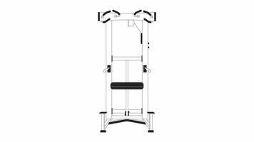 Assisted pullup machine in action bw outline 2D object animation. Pull ups for upper-body strength monochrome linear cartoon 4K video. Gym equipment workout animated item isolated on white background video