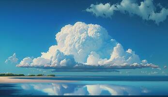 beautiful white clouds on blue sky and sea background wallpaper AI Generated Image photo