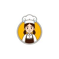 linda y contento cocinero niña sencillo vector logo mascota diseño