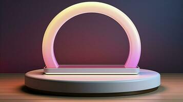 neon podium in bright psychedelic colors with backlighting. in y2k style. ai generated photo