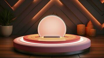 neon podium in bright psychedelic colors with backlighting. in y2k style. ai generated photo