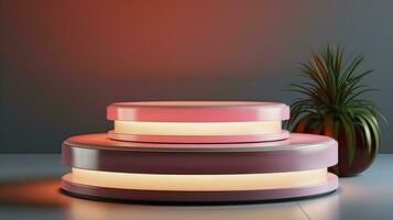 neon podium in bright psychedelic colors with backlighting. in y2k style. ai generated photo