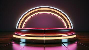 neon podium in bright psychedelic colors with backlighting. in y2k style. ai generated photo