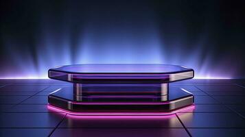 neon podium in bright psychedelic colors with backlighting. in y2k style. ai generated photo