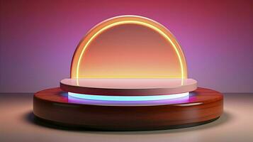neon podium in bright psychedelic colors with backlighting. in y2k style. ai generated photo