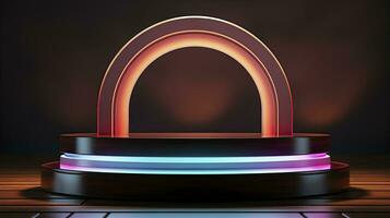 neon podium in bright psychedelic colors with backlighting. in y2k style. ai generated photo