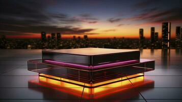 neon podium in bright psychedelic colors with backlighting. in y2k style. ai generated photo