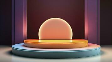 neon podium in bright psychedelic colors with backlighting. in y2k style. ai generated photo