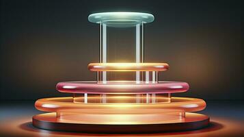 neon podium in bright psychedelic colors with backlighting. in y2k style. ai generated photo